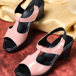 Shezone Peach-Coloured Block Peep Toes-35
