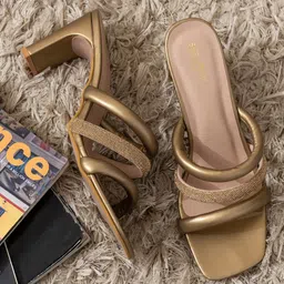 Shezone Womens Copper-Toned Embellished Block Sandals-43