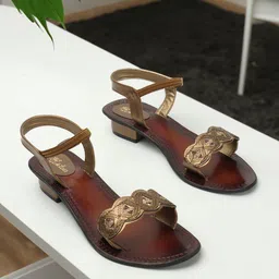 Picktoes Textured Open Toe Backstrap Block Heels-4