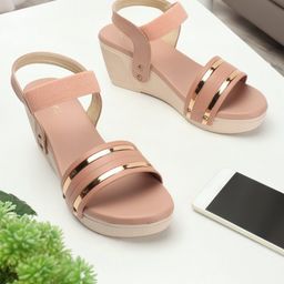 ICONICS Striped Open Toe Wedge Heels-44