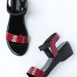 SAPATOS Maroon Striped Wedge Sandals-34