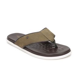 Louis Philippe Men Olive Green & Brown Leather Comfort Sandals-image-63