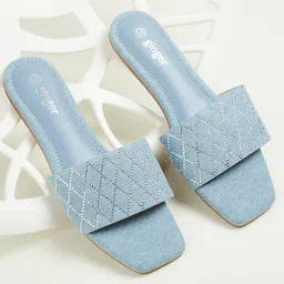 Ginger by Lifestyle Textured Embellished Open Toe Flats-image-8