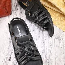 pelle albero Men Leather Fisherman Sandals With Velcro Closure-image-55