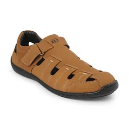 ID Men Tan Brown Solid Leather Fisherman Sandals-image-80