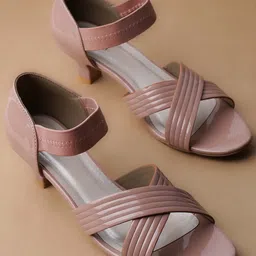 Ozuri Textured Open Toe Block Heels-56