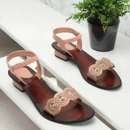 Picktoes Textured Open Toe Backstrap Block Heels-3