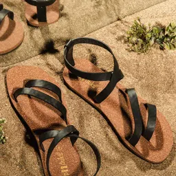 Paaduks Strappy Waterproof Cork Odour-Free Open Toe Flats-51