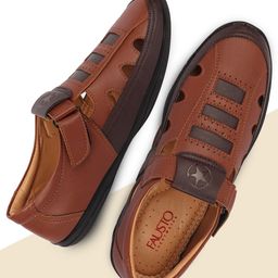 FAUSTO Men Tan & Black PU Comfort Sandals-image-75