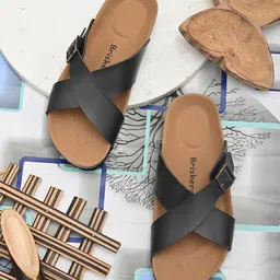 BRISKERS Women Black Open Toe Flats-image-48