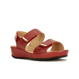Scholl Red Colourblocked Leather Wedge Sandals-28