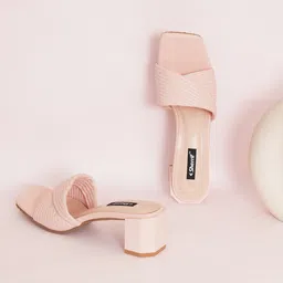 Sherrif Shoes Textured Open Toe Block Heels-12
