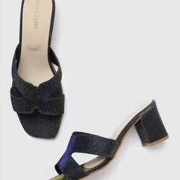 Marc Loire Black Textured PU Party Block Sandals-48