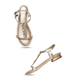 W Gold-Toned Embellished PU Block Heels-image-45