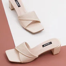 Sherrif Shoes Textured Open Toe Block Heels-0
