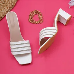 Misto  Women White Striped Party Block Sandals-9