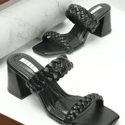 ELLE Textured Open Toe Block Heels image 5