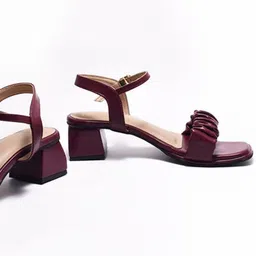 THE WHITE POLE Ruched Open Toe Party Block Heels With Buckle Closure-10