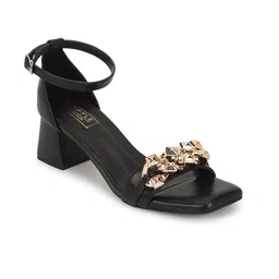 Truffle Collection Embellished Open Toe Ankleloop Block Heels image 3