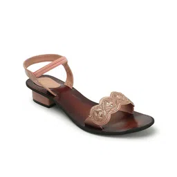Picktoes Textured Open Toe Backstrap Block Heels image 5