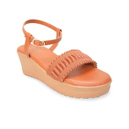 MEHNAM Textured Open Toe Wedges With Buckle Closure image 5