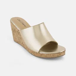 Get Glamr Textured Open Toe Wedge Heels image 3