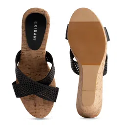 ERIDANI Lydia Textured Open Toe Wedges With Laser Cuts image 3