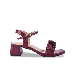 THE WHITE POLE Ruched Open Toe Party Block Heels With Buckle Closure image 2