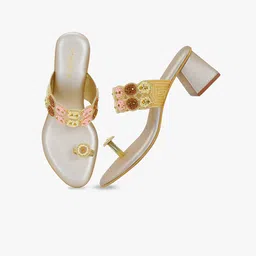 FORVELA Embellished Ethnic Block Heels image 2
