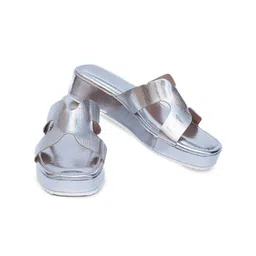 Dapper Feet-Fancy Nancy Textured H Strap Open Toe Flatform Heels image 3