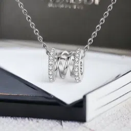MYKI Silver-Plated White CZ-Studded Round-Charm Pendant-25