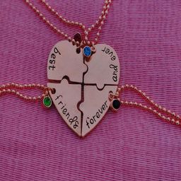 Mahi Women Rose Gold-Plated & Stone Studded Best Friend Forever Heart Pendant-image-68
