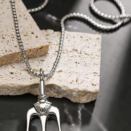 MEENAZ Men Silver-Plated Stainless Steel Trident Pendant With Chain-image-80