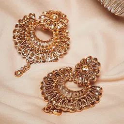 PANASH Gold-Plated Crescent Shaped Handcrafted Chandbalis-image-6