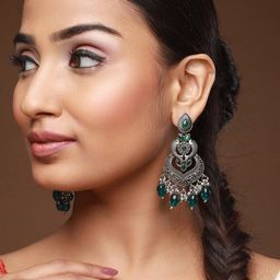 Sangria Green Silver-Plated Kundan-Studded Earrings-23