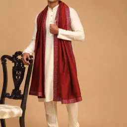 Viscose Blend Embellished, Embroidered Maroon Men Dupatta-picture-25