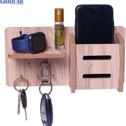 Gridlab 5 Hooks & 1 Mobile Wooden Keys & Mobile Stand for Home,Kitchen,Office,Wall Mount Mobile Holder-47