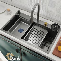 Kitchen Sink 30"x18"x9" Inch with Integrated Waterfall and Pull- down Faucet Rectangular Shaped (75x46x21 cm) Vessel Sink-image-57