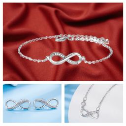 MYKI Silver Plated Cubic Zirconia Studded Stainless Steel Jewellery Set-image-43