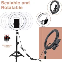 Webilla Foldable Tripod with Remote, Dimmable 3-Modes LED Ring Light with Tabletop Stand with Ball-Head for Making up, Tiktok Videos Tripod Ring Flash image 2