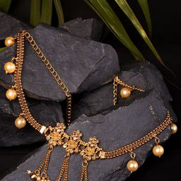 Saraf RS Jewellery Gold-Plated Stone-Studded & Beaded Waist Chain-picture-39