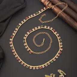Saraf RS Jewellery Gold-Plated Cubic Zirconia Studded & Beaded Waist Chain Kamarbandh-24