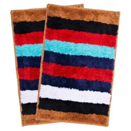 aazeem Multicolor Striped Polyester Blend 21x13 Inches Antiskid Bath Mat (2Pcs)-picture-0