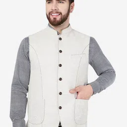 MODI JACKET Self Design Pure Wool Nehru Jacket-7