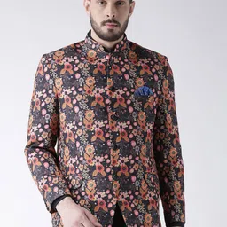 Hangup Men Black & Orange Printed Single Breasted Blazer-picture-22