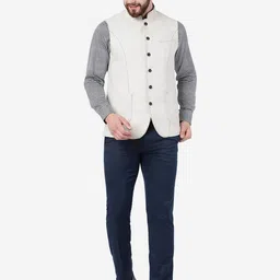 MODI JACKET Self Design Pure Wool Nehru Jacket image 3