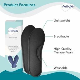 foot vital Memory Foam Shoe Insoles Comfortable Insoles Supports Heel & Arch (Pack of 2) Insole image 3