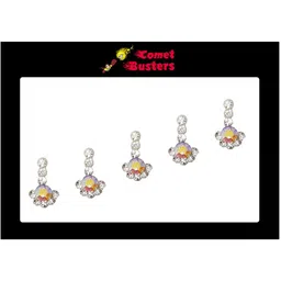 Comet Busters 5 Pcs Embellished Reusable Designer Bindis - Silver-Toned & Yellow-38