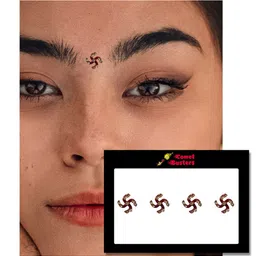 Comet Busters 4 Pcs Embellished Reusable Swastika-Shaped Designer Bindis - Maroon image 2