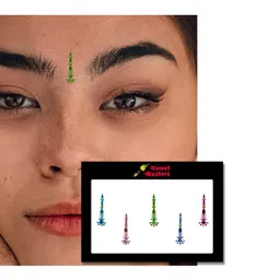 Comet Busters 5 Pcs Embellished Reusable Designer Bindis - Multicoloured image 2